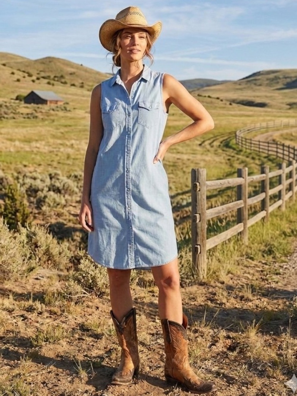 LEVI'S Light Denim Pearl Snap Sleeveless Shirt Dress